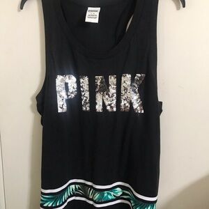 PINK Black Sequin Logo Tank Top